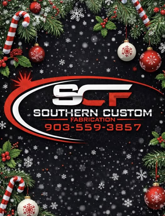 Southern Custom Fabrication seasonal logo artwork with phone number 903-559-3857